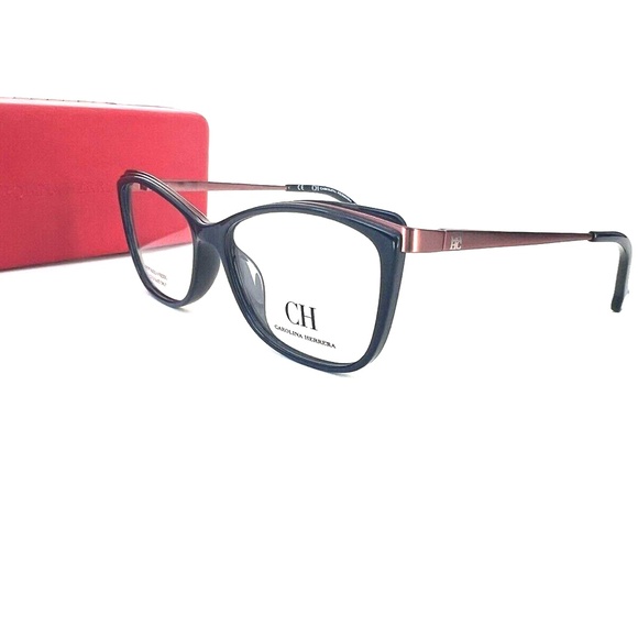New CAROLINA HERRERA Frames Acetate Blue Rose Gold Glasses VHE782K 07A5 53 15 13